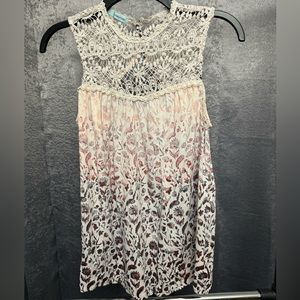 Maurices Cream Pink Maroon Ombre Tank Top Crocheted Lace Detail Sz Small